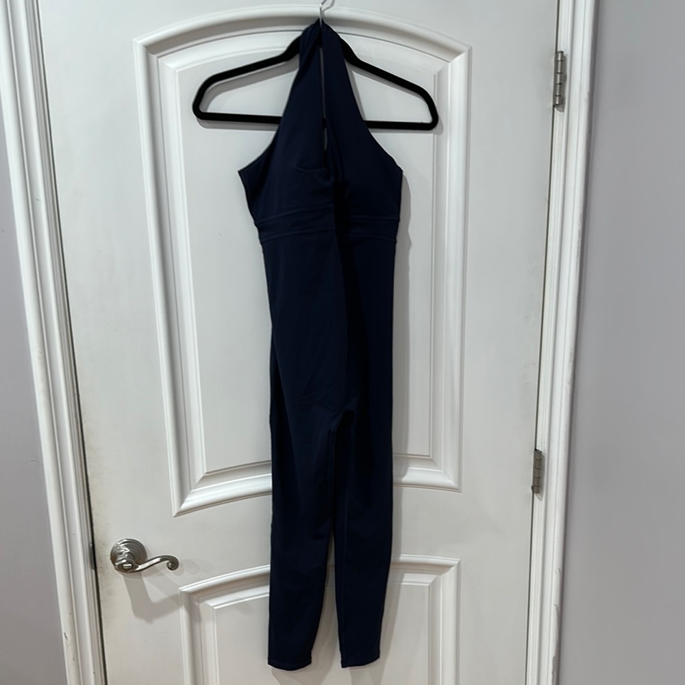 Fabletics Twist Front Pure Luxe Onesie 7/8|M Elegant Navy Jumpsuit